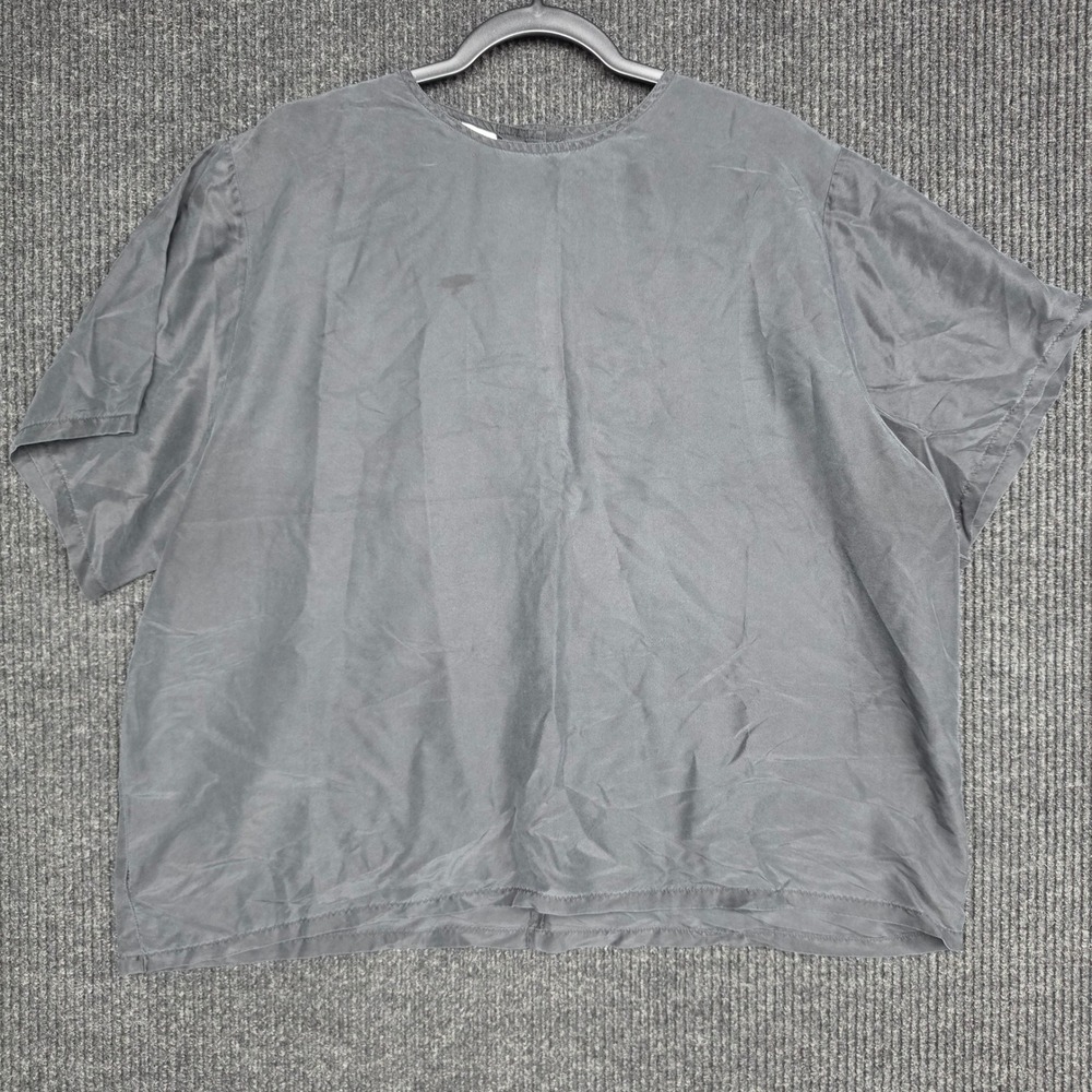 Atrium Collection 100% Silk Blouse Gray Short Sleeve Plus Size 20 Boxy Top